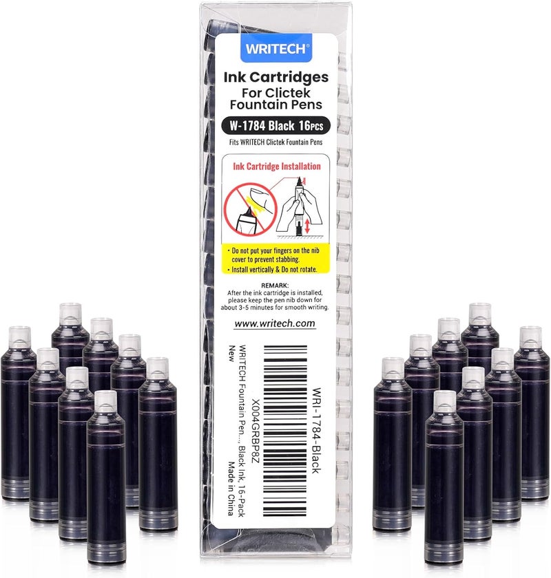 WRITECH مجموعة خراطيش حبر سوداء: 16 خرطوشة حبر لأقلام WRITECH Clictek - Image 1